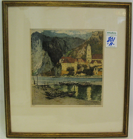 Appraisal: LUIGI KASIMIR ETCHING AND AQUATINT Austria - titled Duernstein on