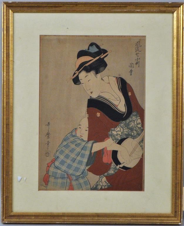 Appraisal: Japanese Woodblock Print Kitagawa Utamaro Mother Child Framed not examined