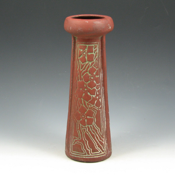 Appraisal: Weller Moroccan tapered vase with floral mold on a terra