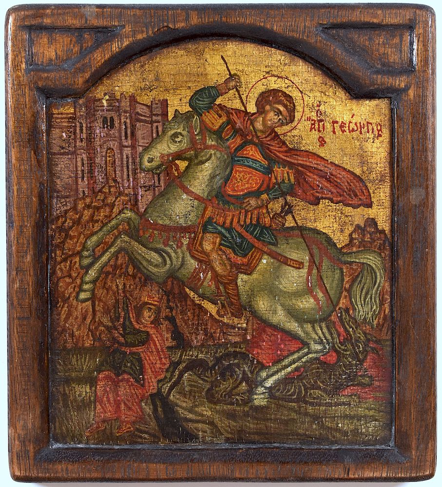 Appraisal: Greek Icon on Wood St George Slaying the Dragon One