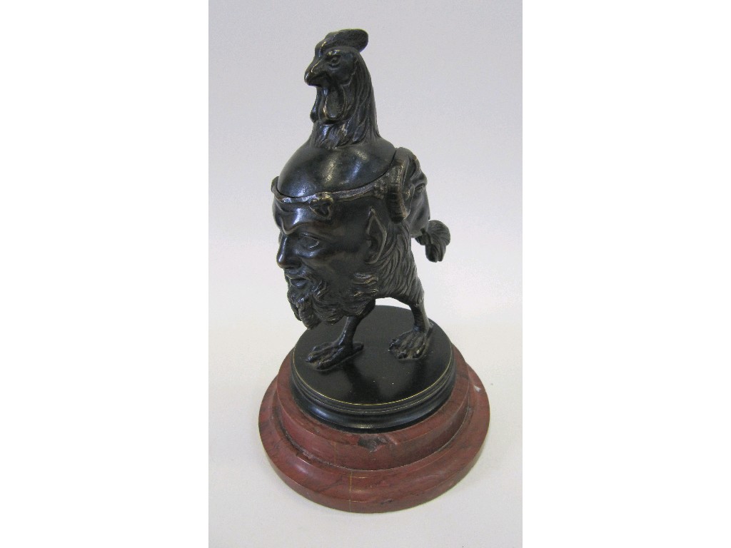 Appraisal: Cast bronze inkwell in the form of a cockerel Bacchus