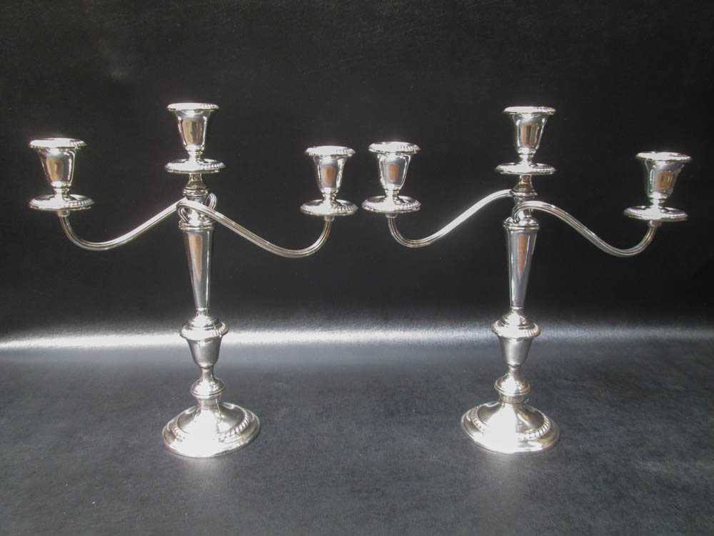 Appraisal: PAIR GORHAM STERLING SILVER CANDELABRA three-lights on scrolling arms convertible