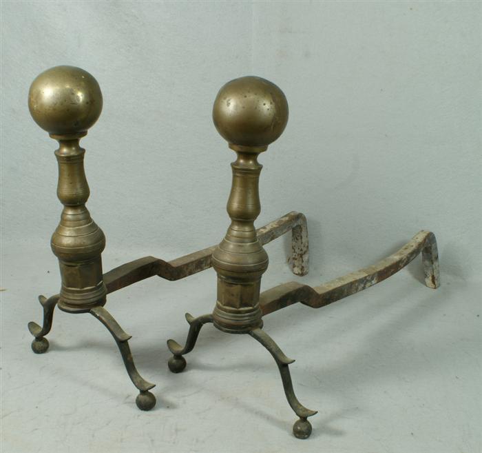 Appraisal: Pr late th c brass andirons lemon tops h small