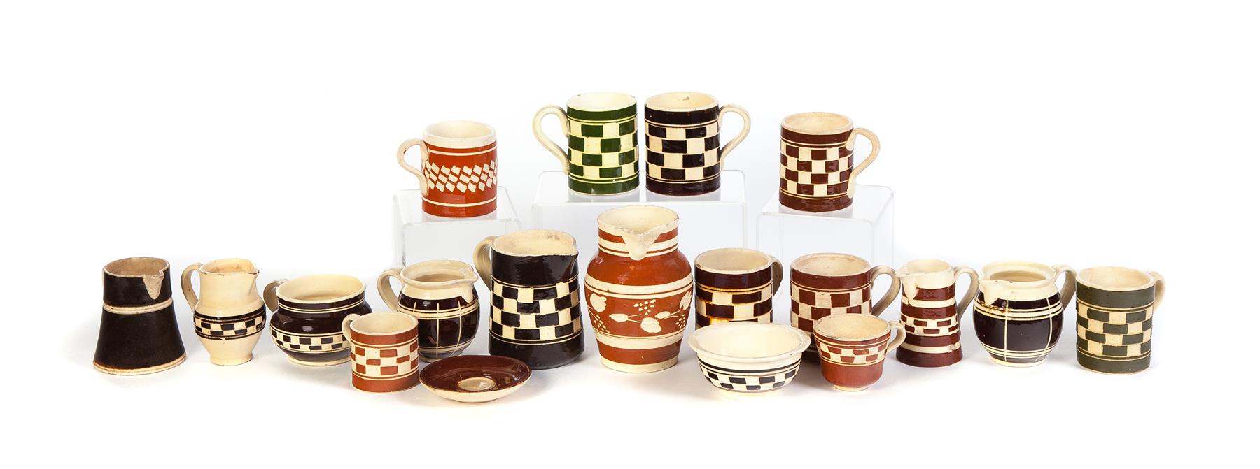 Appraisal: COLLECTION OF YELLOWWARE WITH GEOMETRIC PATTERS England nd half -