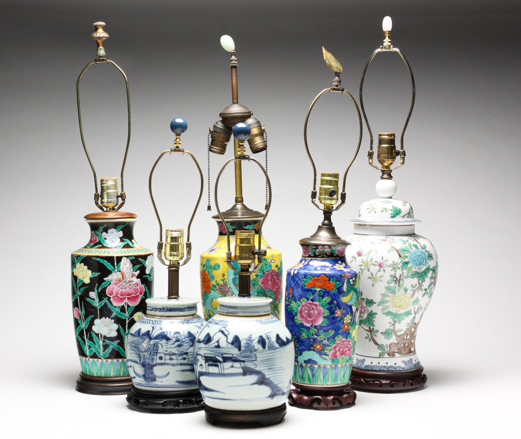 Appraisal: SIX CHINESE PORCELAIN TABLE LAMPS Late th-late th century Early