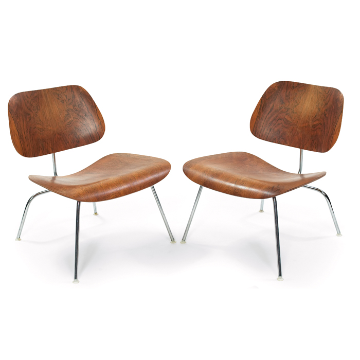 Appraisal: Charles and Ray Eames rosewood LCM lounge chairs pair by