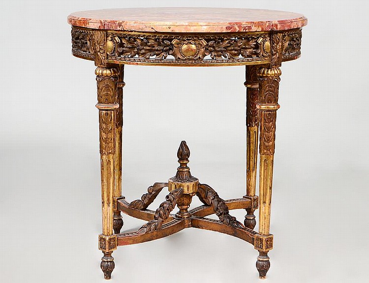 Appraisal: FINE LOUIS XVI STYLE PAINTED GILT MARBLE TOP TABLEThe circular