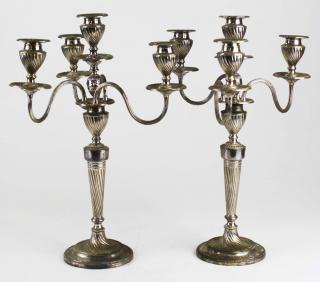 Appraisal: pr of English silver candleabra marked EP ht pr of