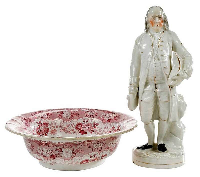 Appraisal: Two Pieces Benjamin Franklin Porcelain British th century standing figure