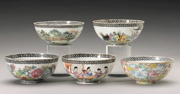 Appraisal: Ten eggshell porcelain bowls Each of identical shape painted in