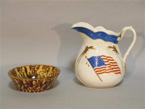 Appraisal: AMERICAN IRONSTONE PITCHER AND DISH The pitcher incised M and