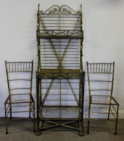 Appraisal: Antique French Wrought Iron Bakers Rack Together with a pair