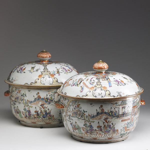 Appraisal: CHINESE EXPORT Two Famille Rose covered tureens th C Larger