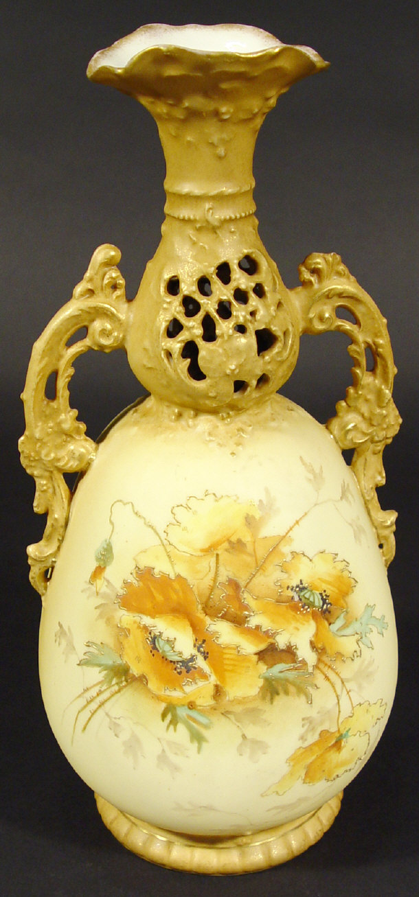 Appraisal: Ernst Wahliss two handled porcelain vase hand painted and gilded