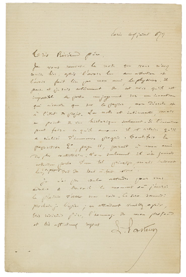 Appraisal: PASTEUR LOUIS Autograph Letter Signed L Pasteur to Dominican preacher