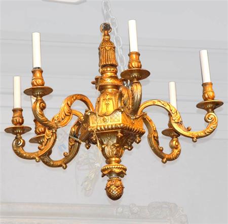 Appraisal: Regency Style Gilt-Wood Six-Light Chandelier Estimate -