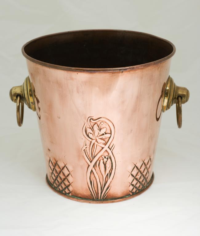 Appraisal: GEBRUDER BING NUREMBURG BRASS-MOUNTED COPPER JARDINIERE c chased with Art