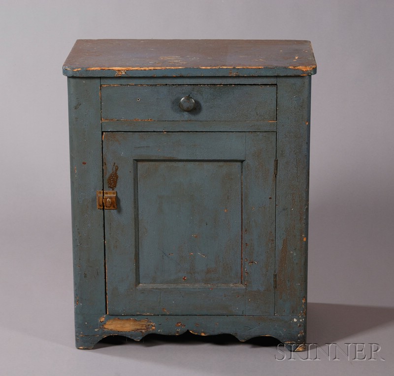 Appraisal: Blue-painted Pine Commode possibly New England mid- th century with