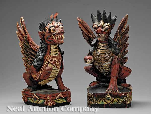 Appraisal: Two Southeast Asian Carved and Polychromed Wood Figures of Garuda