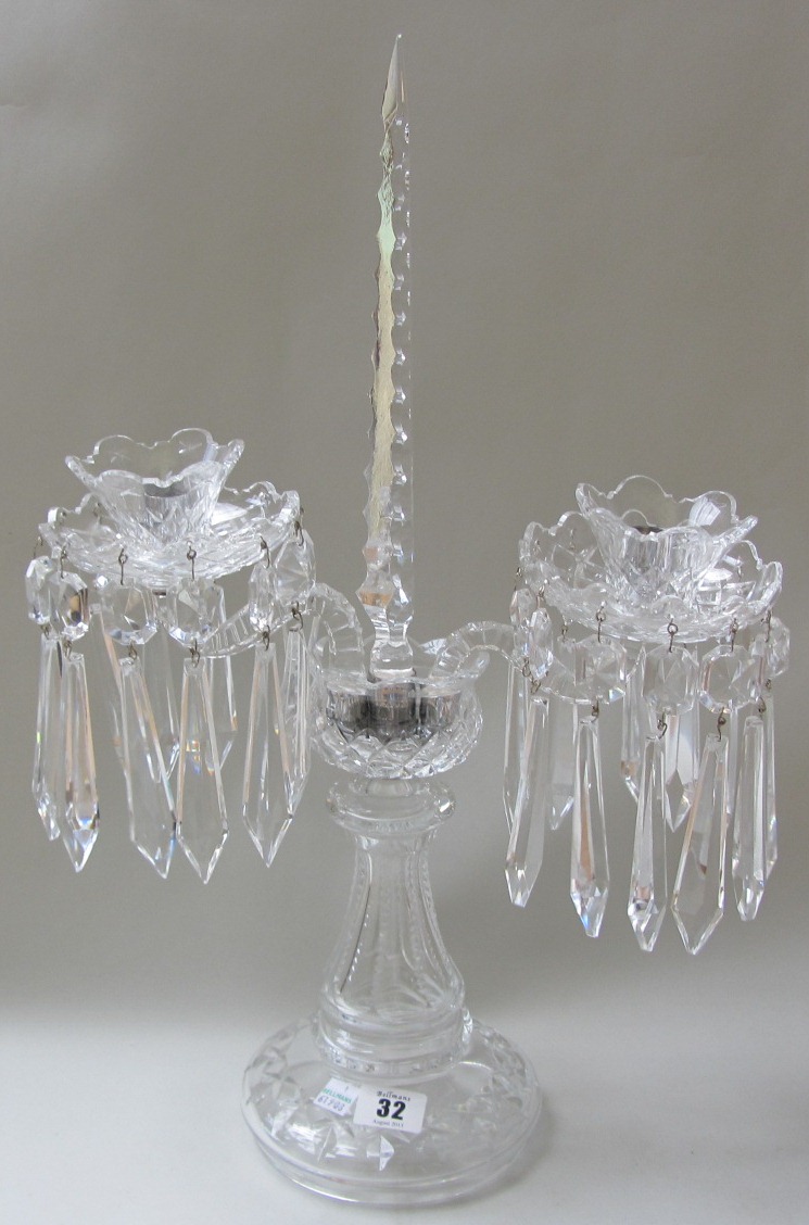 Appraisal: A Waterford crystal two branch candelabra with central spire and