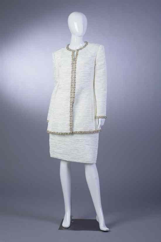 Appraisal: MARY MCFADDEN COUTURE WHITE FORTUNY EVENING SUIT Skirt size jacket