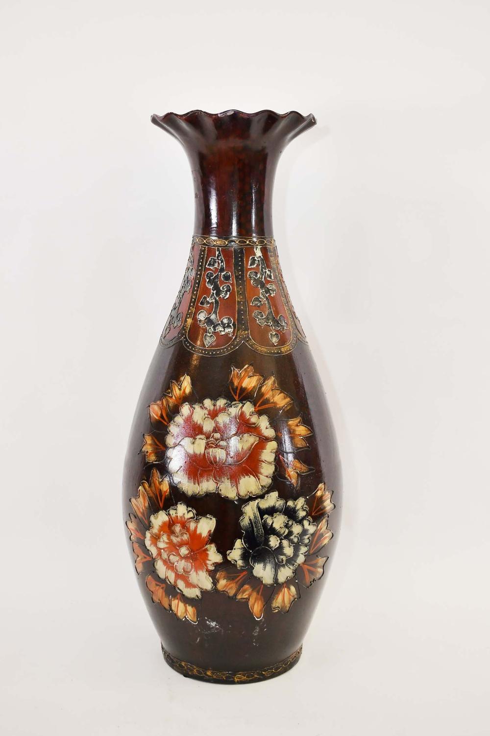 Appraisal: LARGE EARTHENWARE BALUSTER VASEModern Decorated on two sides with a