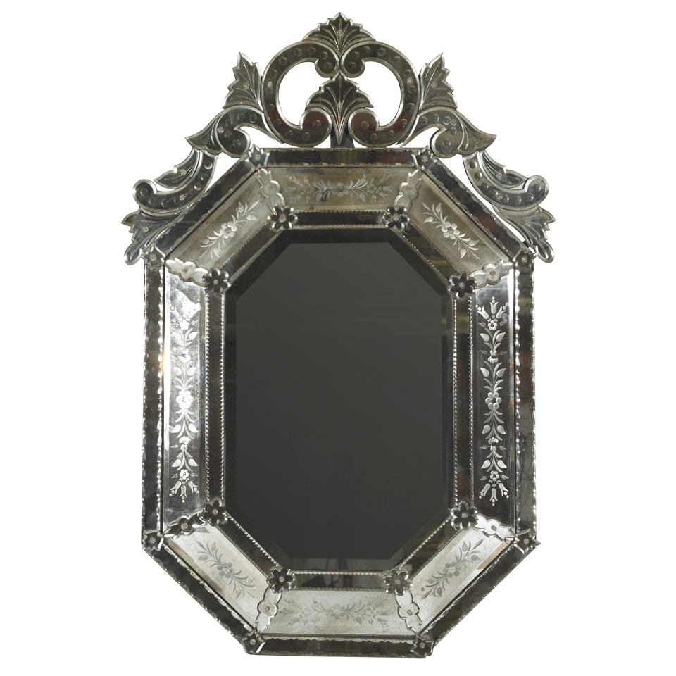 Appraisal: Venetian Etched Mirror Framed Cushion Mirror early th century height