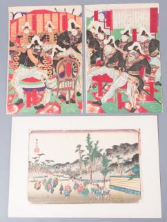 Appraisal: Hiroshige Chikanobu Woodblock Prints Three Includes an Utagawa Hiroshige Japanese