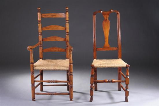 Appraisal: TWO EARLY AMERICAN WALNUT CHAIRS early th century One ladder-back