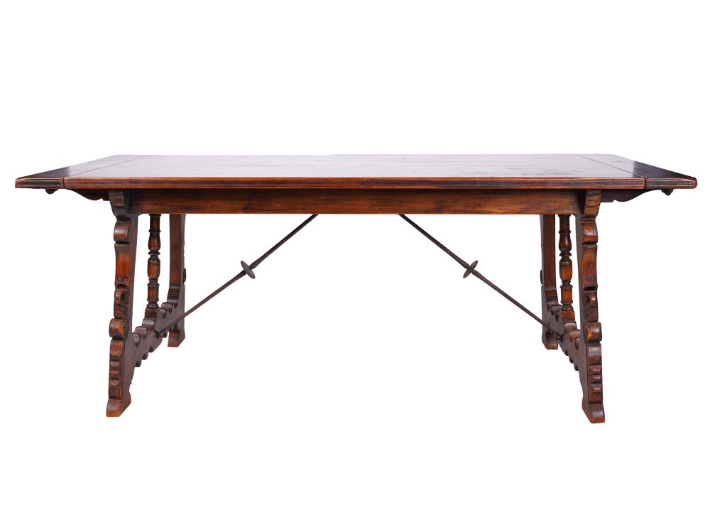 Appraisal: SPANISH BAROQUE-STYLE DINING TABLEcontemporary with iron stretcher and four leaves