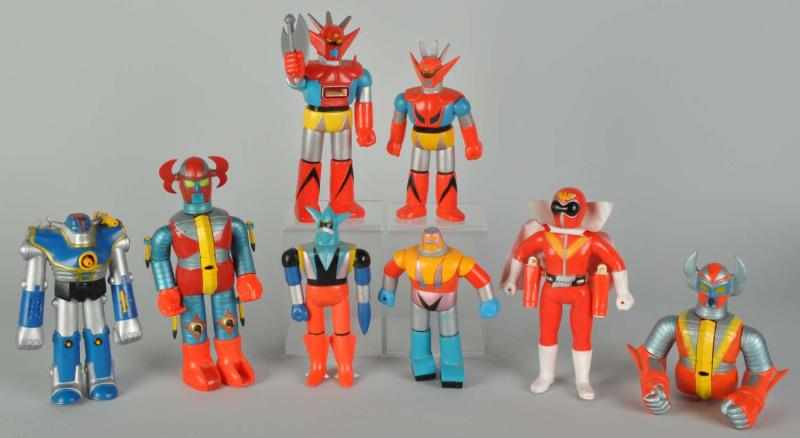 Appraisal: Lot of Vinyl Japanese Superhero Toys Description Vintage Some have