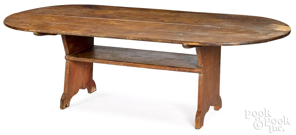 Appraisal: Large pine bench table th c Large pine bench table