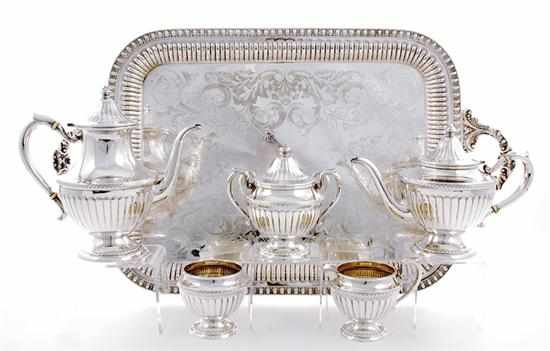 Appraisal: American sterling tea and coffee service and tray reeded urn