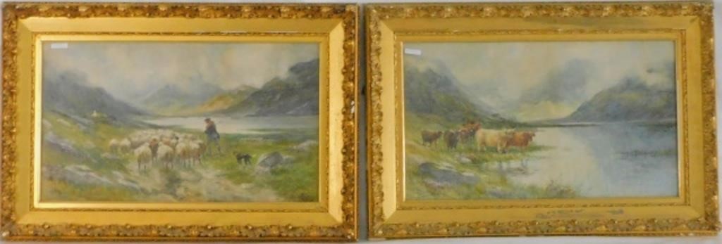 Appraisal: TOM BRADLEY POSSIBLY SCOTTISH TWO LARGE FRAMEDwatercolors in ornate gold