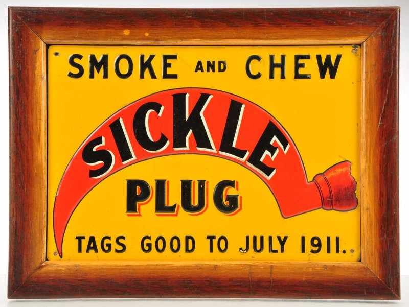 Appraisal: Tin Sickle Plug Tobacco Tin Sign Description Dated Bright colorful