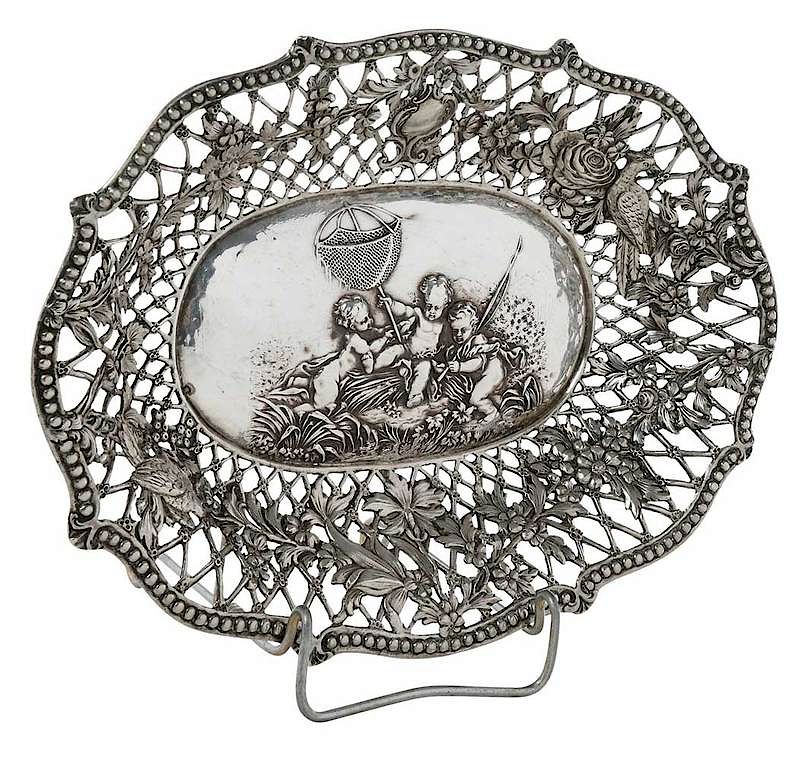 Appraisal: Continental Silver Center Bowl late th century oval with openwork