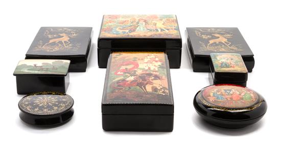 Appraisal: Sale Lot Eight Russian Lacquered Papier Mache Boxes comprising two