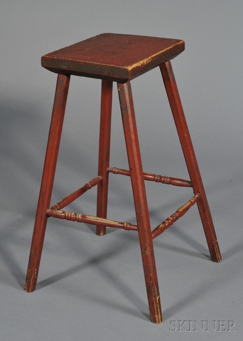 Appraisal: Red-painted Ash and Pine Stool New England th century the