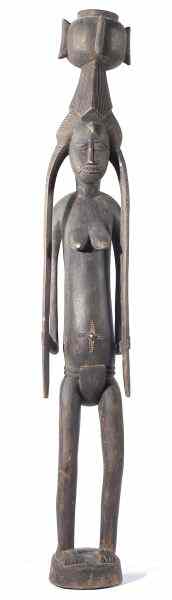 Appraisal: African Female Effigy Carvinghardwood standing figure balancing pot on head