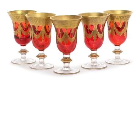 Appraisal: Set of Thirteen Gilt Decorated Red Glass Goblets Estimate -