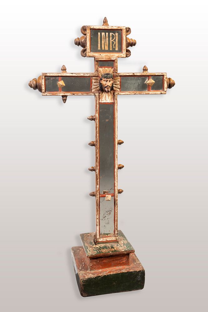 Appraisal: Spanish Colonial Mexico Cross with Mirrors th Century Spanish Colonial