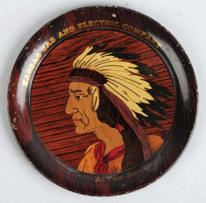 Appraisal: Kansas Gas Electric Co Indian Chief Tip Tray Nice wood