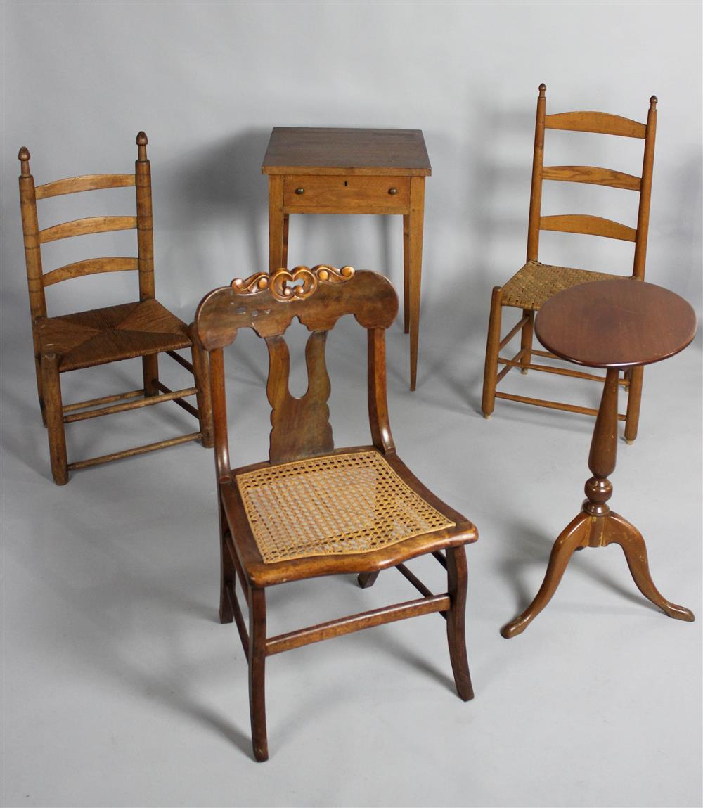 Appraisal: FURNITURE GROUP INCLUDING TWO LADDERBACK CHAIRS A CLASSICAL STYLE SIDE