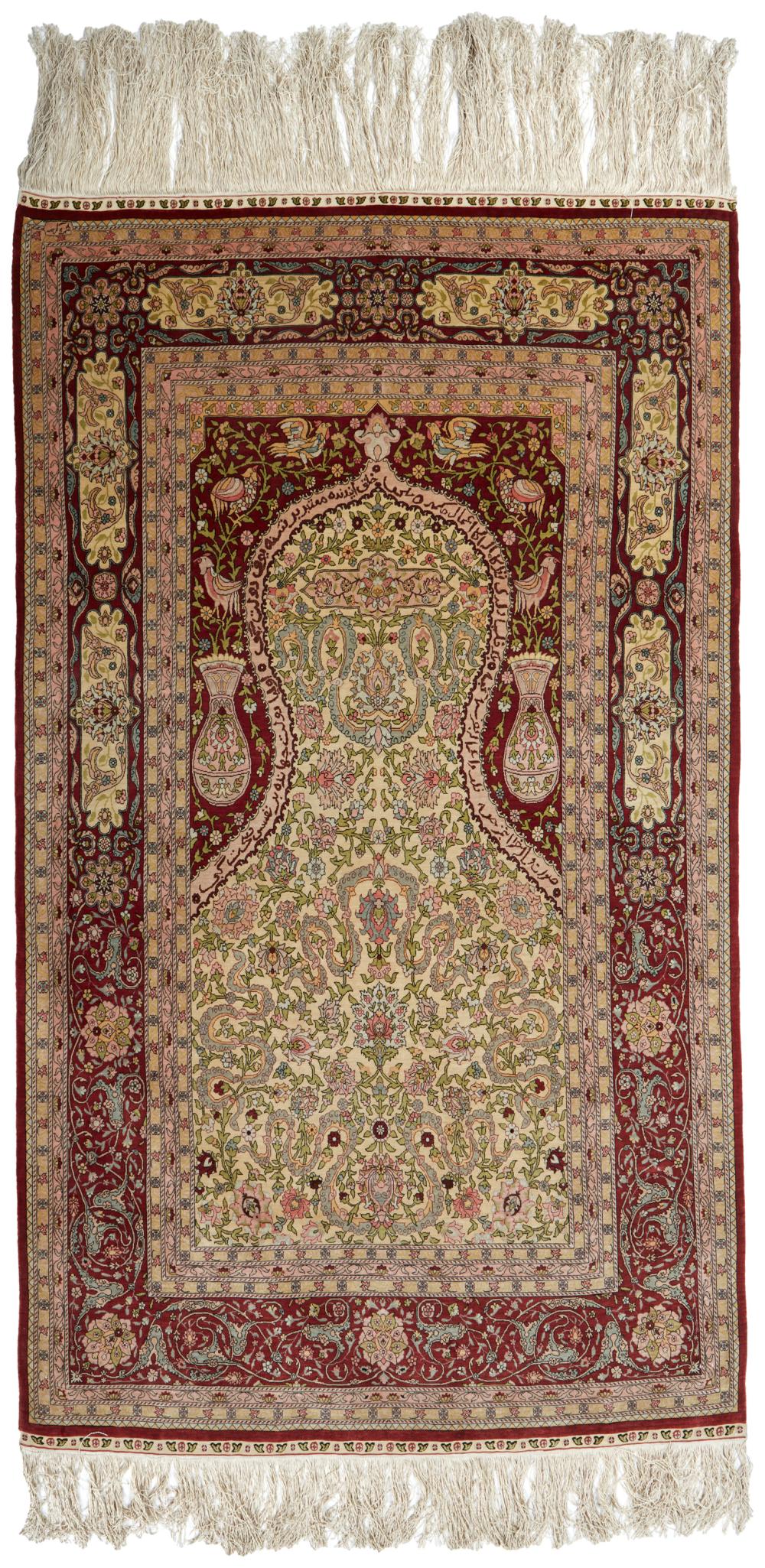 Appraisal: A Hereke prayer rug Fourth-Quarter th Century Silk on silk