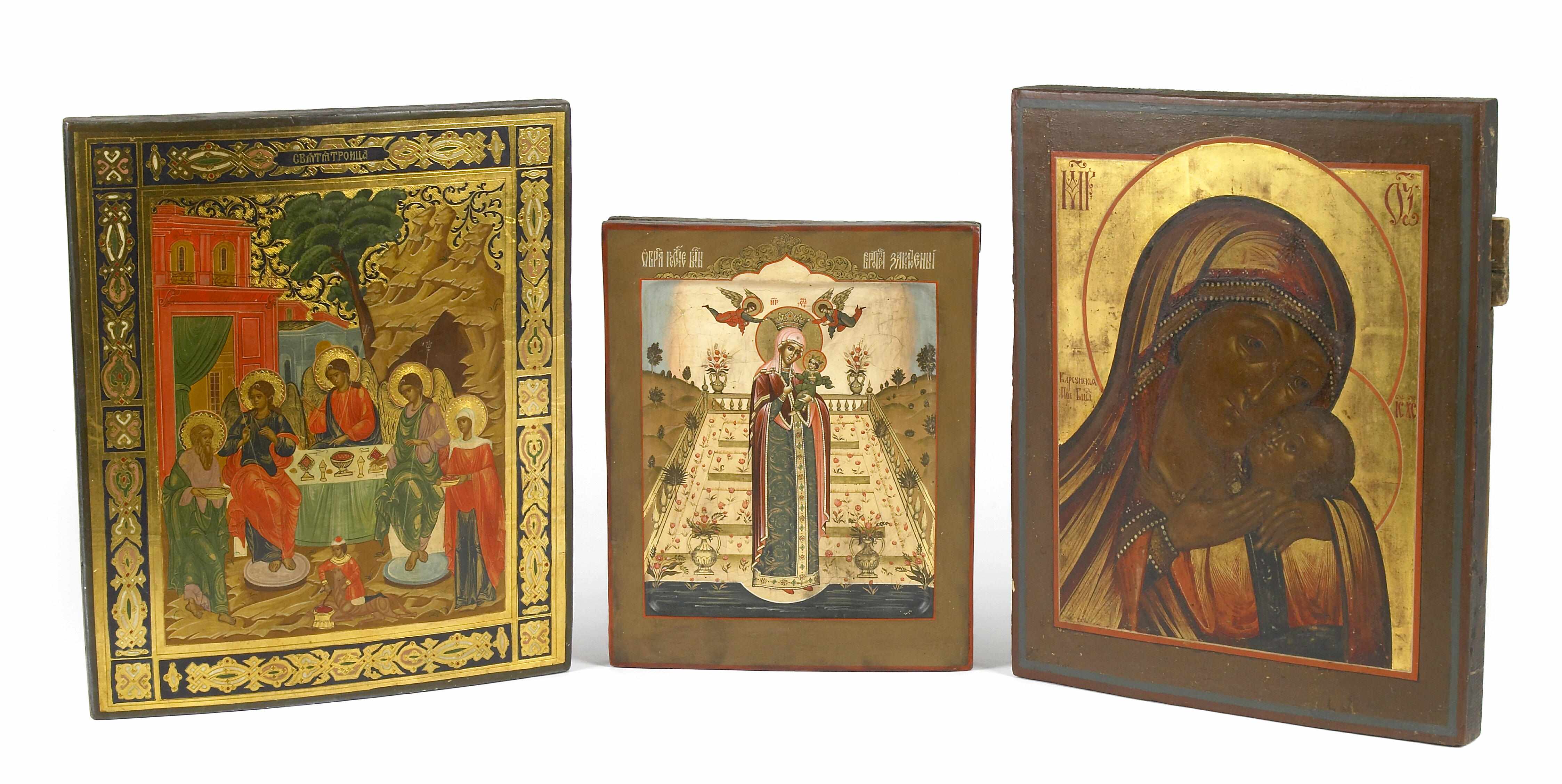 Appraisal: An assembled group of seven Russian icons th centuryPolychrome on