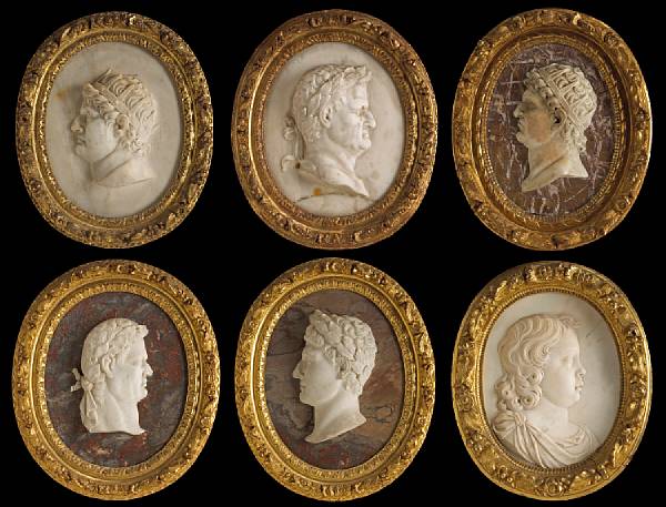 Appraisal: A rare and exceptional set of six Continental carved marble