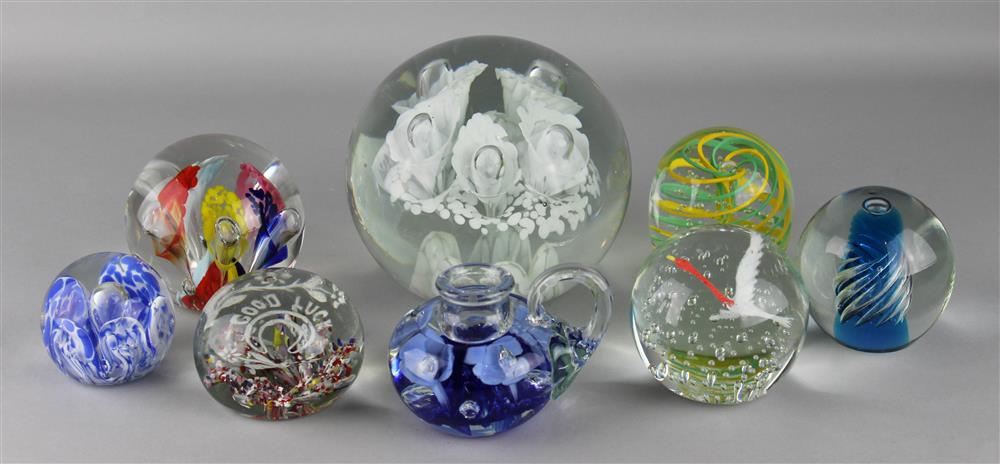 Appraisal: ECLECTIC GROUP OF EIGHT WEIGHTS including a Joe Zimmerman doorstop