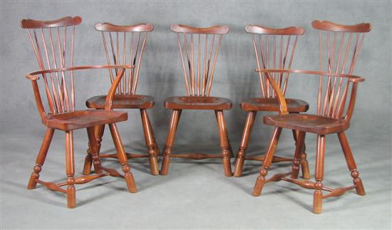 Appraisal: Five Virginia Craftsman Chairs Interpretation of comb back Windsor design