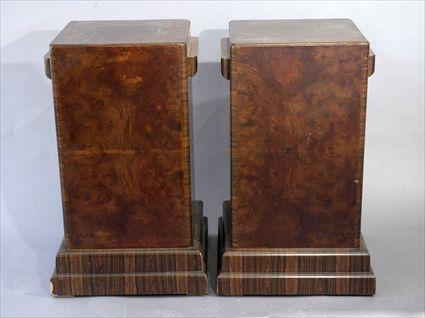 Appraisal: Pair of Art Deco Figured Walnut and Rosewood Pedestals x