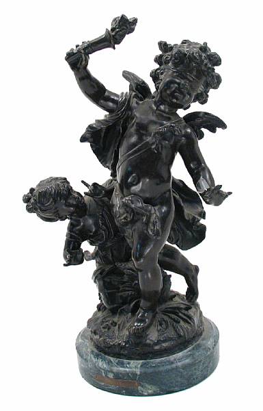 Appraisal: A French patinated bronze figural group cast after a model